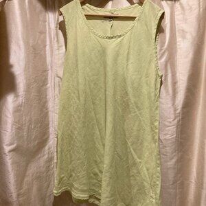 FLAX 100% Linen Asymmetrical  Bias Cut Tank Large Light Yelloe/Green